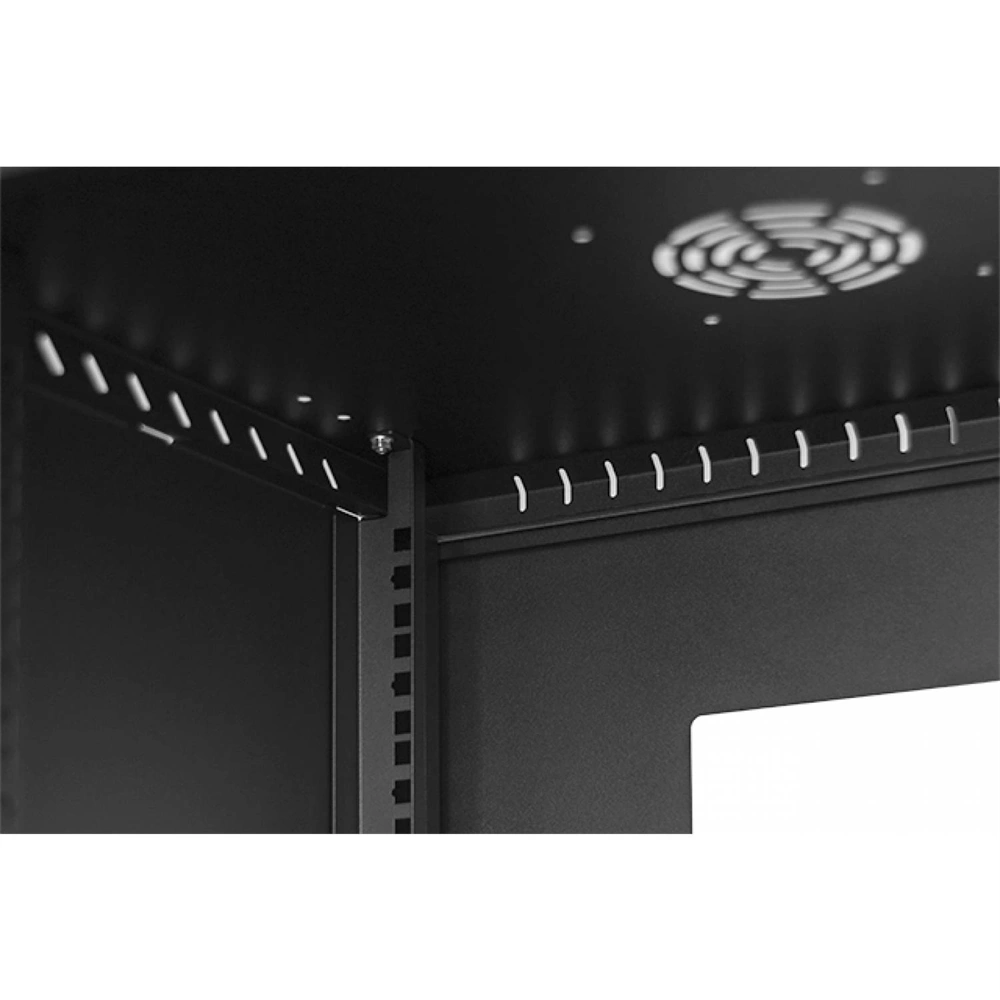 Stalflex RC19-12U-450GB 19" 12U 450 mm mély lapraszerelt fekete üveg ajtós fali rack szekrény (Újszerű)