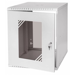 Stalflex RC19-12U-450GG 19" 12U 450 mm mély lapraszerelt szürke üveg ajtós fali rack szekrény