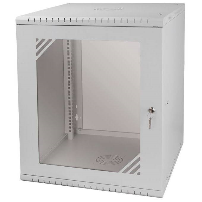 Stalflex RC19-12U-600GG 19" 12U 600 mm mély lapraszerelt szürke üvegajtós fali rack szekrény (Újszerű)