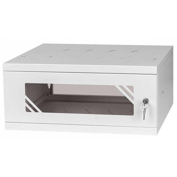 Stalflex RC19-4U-350GG 19" 4U 350 mm mély lapraszerelt szürke üveg ajtós fali rack szekrény