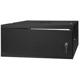 Stalflex RC19-4U-350MB 19" 4U 350 mm mély lapraszerelt fekete fém ajtós fali rack szekrény (Újszerű)