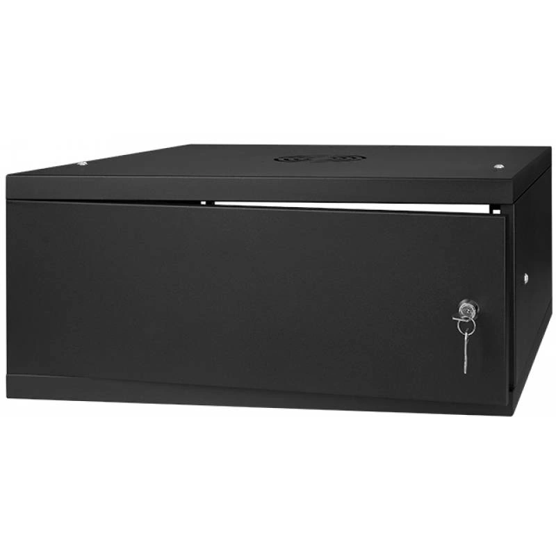 Stalflex RC19-4U-350MB 19" 4U 350 mm mély lapraszerelt fekete fém ajtós fali rack szekrény (Újszerű)