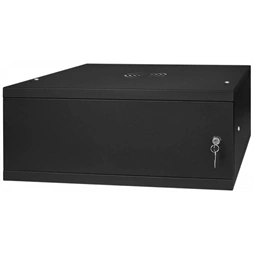 Stalflex RC19-4U-350MB 19" 4U 350 mm mély lapraszerelt fekete fém ajtós fali rack szekrény (Újszerű)