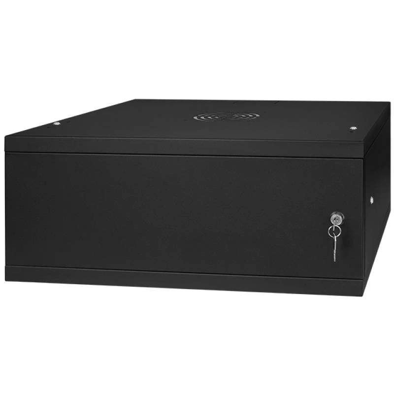 Stalflex RC19-4U-350MB 19" 4U 350 mm mély lapraszerelt fekete fém ajtós fali rack szekrény (Újszerű)