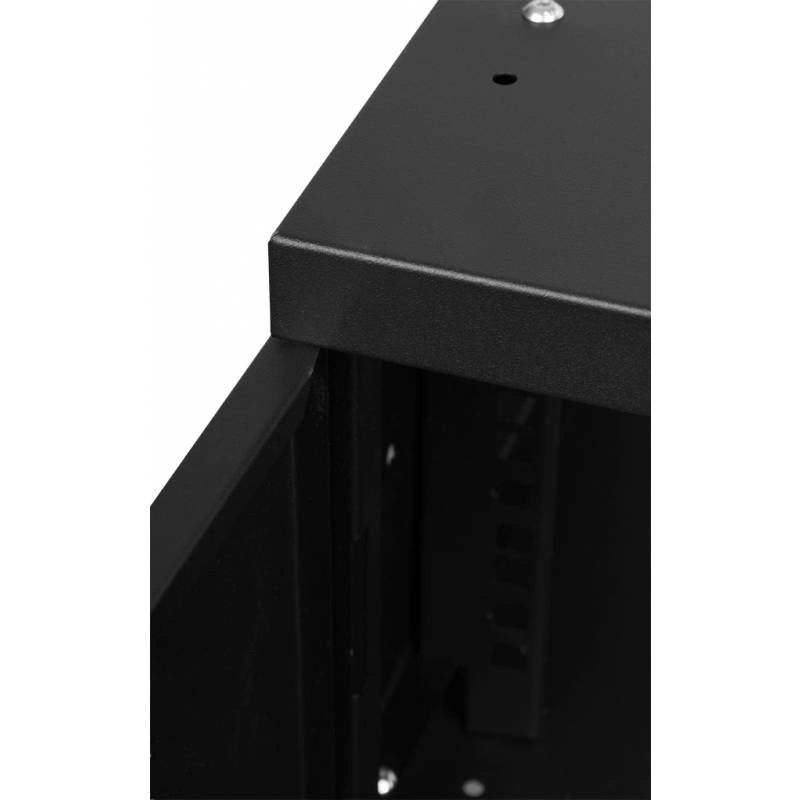 Stalflex RC19-4U-350MB 19" 4U 350 mm mély lapraszerelt fekete fém ajtós fali rack szekrény (Újszerű)