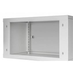 Stalflex RC19-6U-350MG 19" 6U 350 mm mély lapraszerelt szürke fém ajtós fali rack szekrény