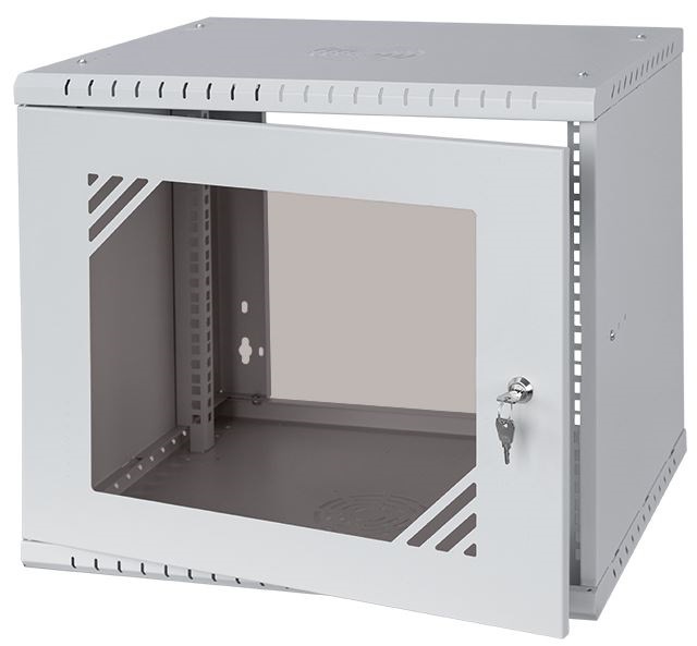 Stalflex RC19-9U-450GGP Pro 19" 9U 450 mm mély lapraszerelt szürke üveg ajtós fali rack szekrény