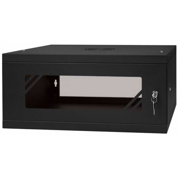 Stalflex RC19-4U-350GB 19" 4U 350 mm mély lapraszerelt fekete üveg ajtós fali rack szekrény (Újracsomagolt)