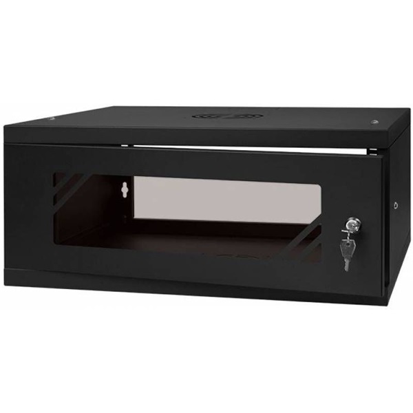 Stalflex RC19-4U-350GB 19" 4U 350 mm mély lapraszerelt fekete üveg ajtós fali rack szekrény (Újracsomagolt)