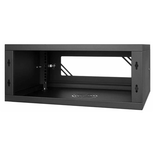 Stalflex RC19-4U-350GB 19" 4U 350 mm mély lapraszerelt fekete üveg ajtós fali rack szekrény (Újracsomagolt)