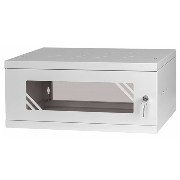 Stalflex RC19-4U-350GG 19" 4U 350 mm mély lapraszerelt szürke üveg ajtós fali rack szekrény (Használt - A)