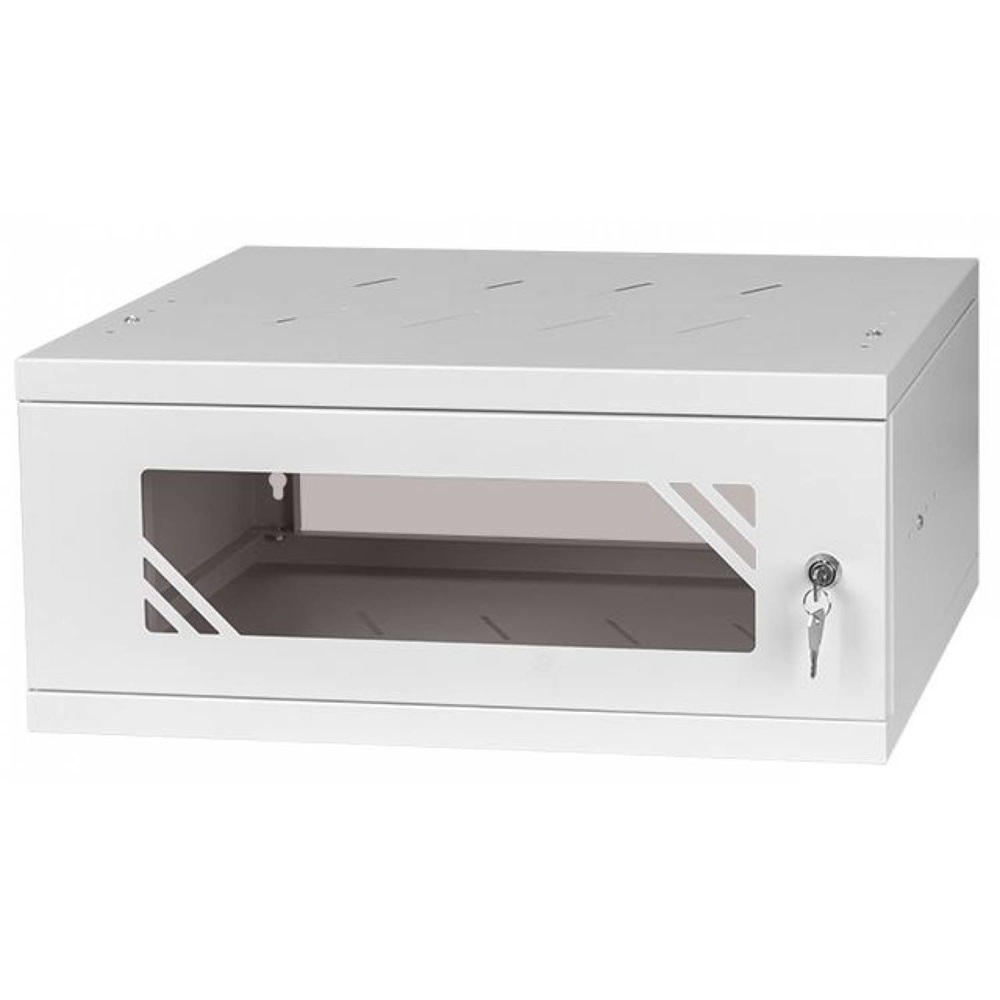 Stalflex RC19-4U-350GG 19" 4U 350 mm mély lapraszerelt szürke üveg ajtós fali rack szekrény (Használt - A)