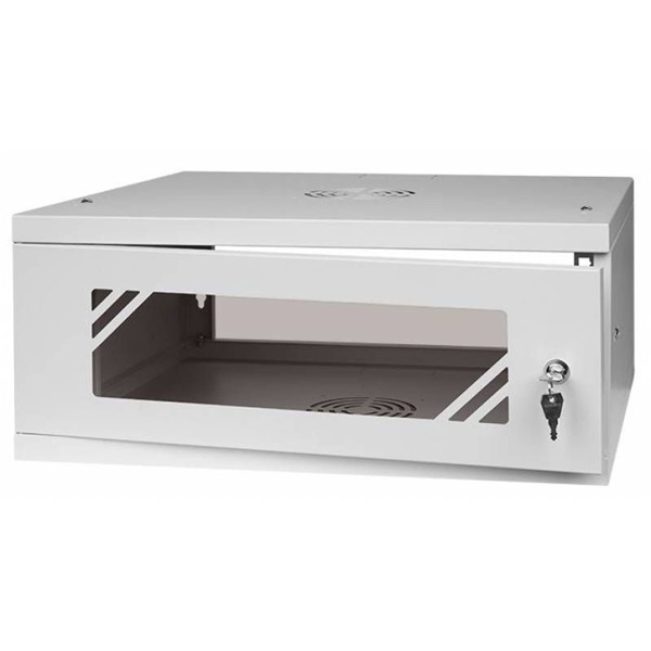 Stalflex RC19-4U-450GG 19" 4U 450 mm mély lapraszerelt szürke üveg ajtós fali rack szekrény (Újszerű)
