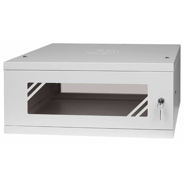 Stalflex RC19-4U-450GG 19" 4U 450 mm mély lapraszerelt szürke üveg ajtós fali rack szekrény (Újszerű)