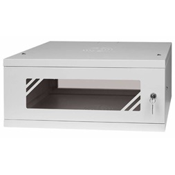 Stalflex RC19-4U-450GG 19" 4U 450 mm mély lapraszerelt szürke üveg ajtós fali rack szekrény (Újszerű)
