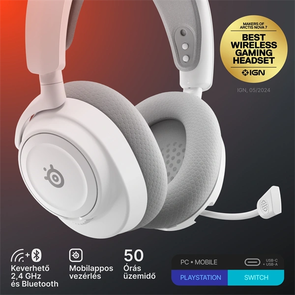 SteelSeries Arctis Nova 7 Gen 2 vezeték nélküli fehér gamer headset