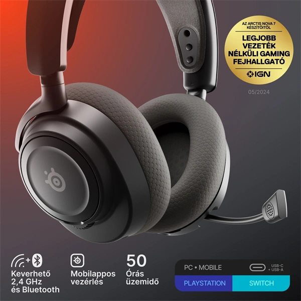 SteelSeries Arctis Nova 7 Gen 2 vezeték nélküli fekete gamer headset