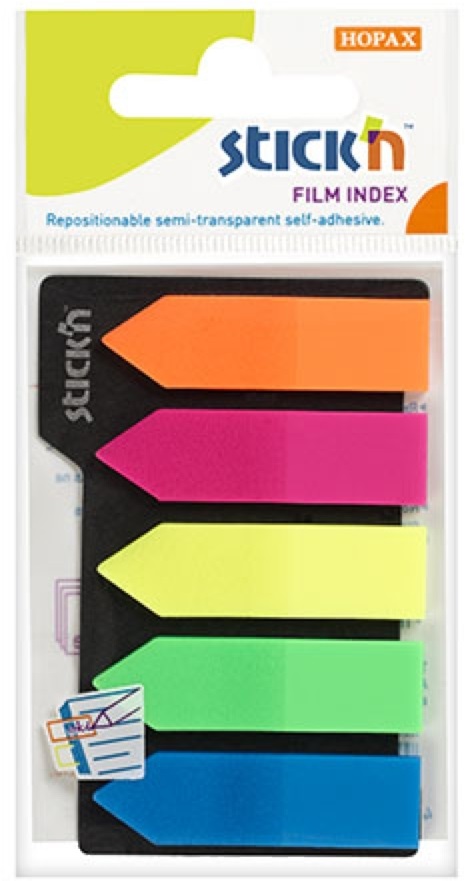 Stick`N 42x12 mm 5x25 lapos nyíl formájú neon oldaljelölő címke