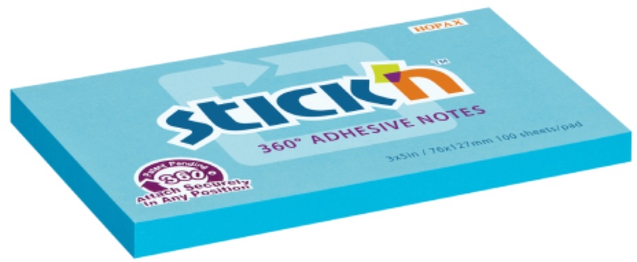 Stick`N 360° 76x127 mm 100 lap kék öntapadó jegyzettömb