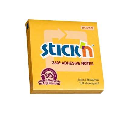 Stick`N 360° 76x76 mm 100 lap narancssárga öntapadó jegyzettömb
