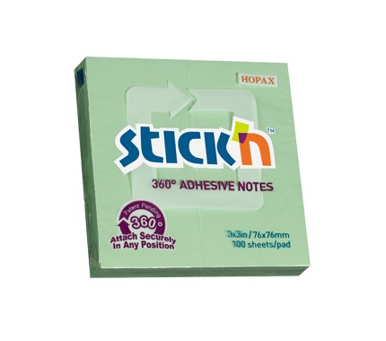 Stick`N 360° 76x76 mm 100 lap zöld öntapadó jegyzettömb