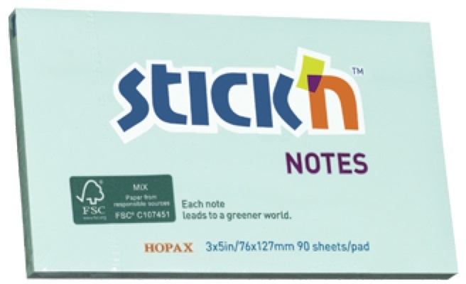Stick`N 76x127mm 90lap környezetbarát pasztell kék jegyzettömb