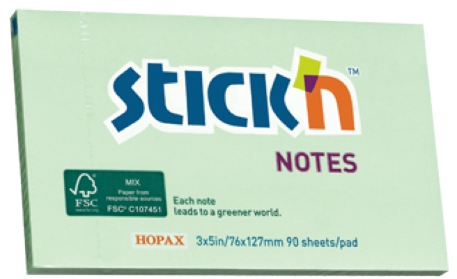 Stick`N 76x127mm 90lap környezetbarát pasztell zöld jegyzettömb