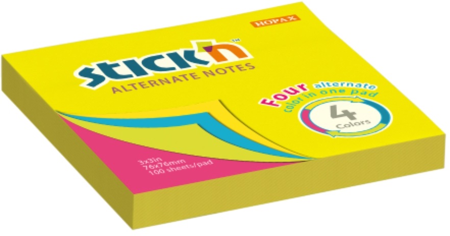 Stick`N 76x76 mm 100 lap 4 színű neon öntapadó jegyzettömb