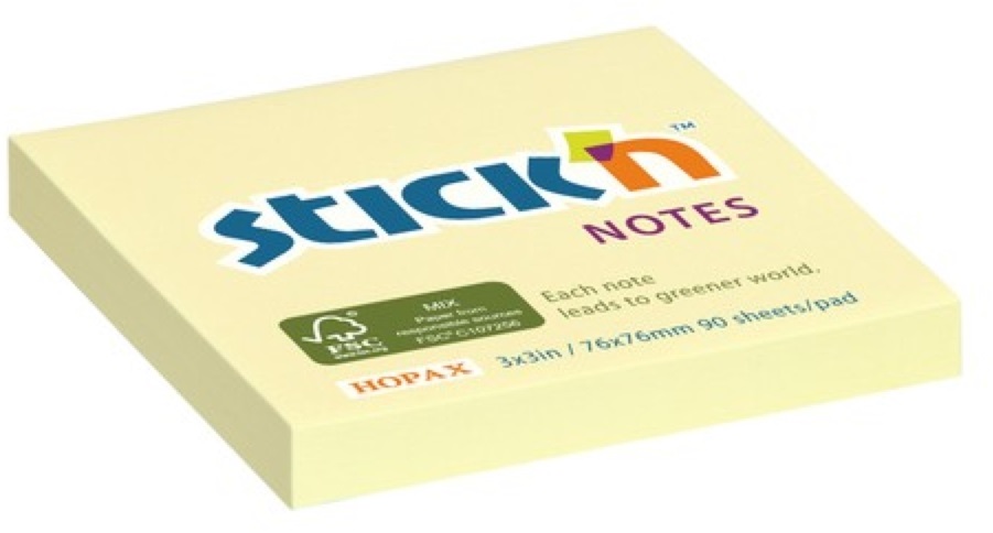 Stick`N 76x76mm 90lap környezetbarát pasztell sárga jegyzettömb