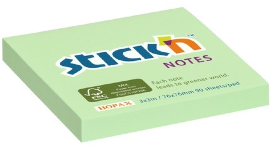 Stick`N 76x76mm 90lap környezetbarát pasztell zöld jegyzettömb