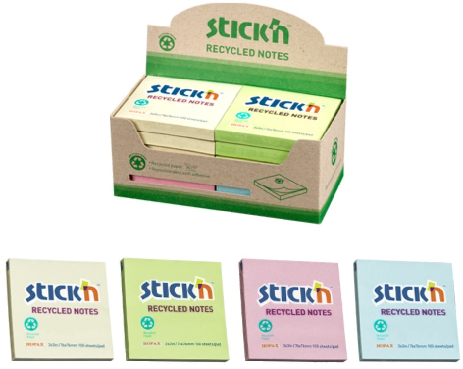 Stick`N 78x78mm újrahasznosított 100 lap 12tömb/cs jegyzettömb