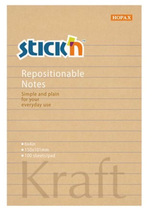 Stick`N KraftNotes 150x101 mm 100 lap vonalas öntapadó natúr újrahasznosított jegyzettömb