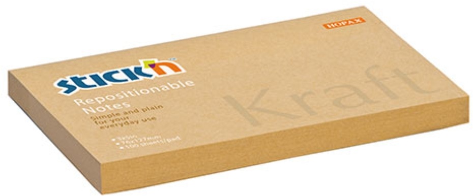 Stick`N KraftNotes 76x127 mm 100 lap öntapadós natúr újrahasznosított jegyzettömb