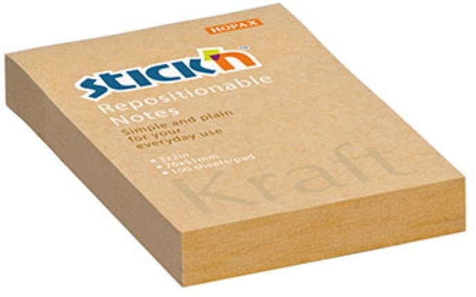 Stick`N KraftNotes 76x51 mm 100 lap öntapadós natúr újrahasznosított jegyzettömb