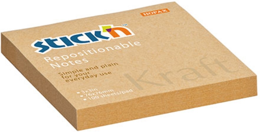 Stick`N KraftNotes 76x76 mm 100 lap öntapadós natúr újrahasznosított jegyzettömb