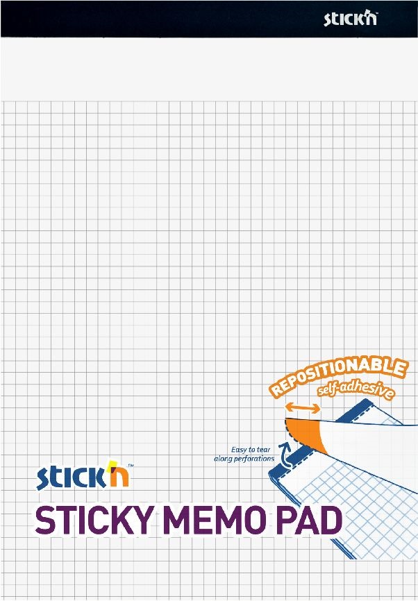 Stick`N 254x178 mm 50 lap/tömb négyzetrácsos fehér öntapadó jegyzetfüzet