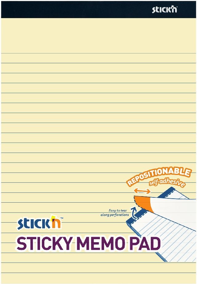 Stick`N 254x178 mm 50 lap/tömb vonalazott pasztell sárga öntapadó jegyzetfüzet