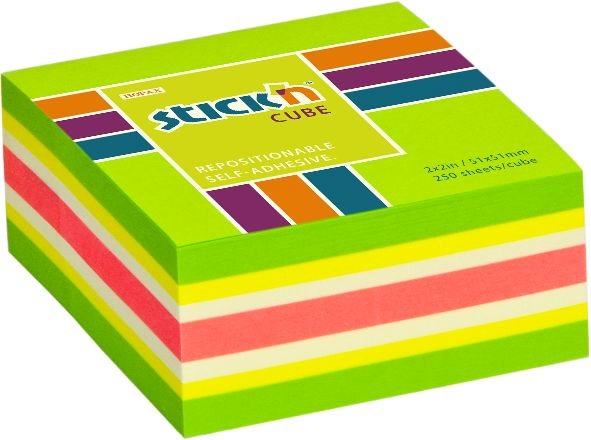 Stick`N 51x51 mm 250 lap neon green mix öntapadó kockatömb