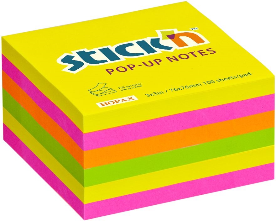 Stick`N 76x76 mm 100 lap/tömb (6 tömb/csomag) neon mix öntapadó jegyzettömb