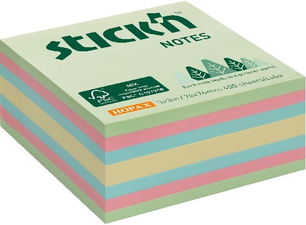Stick`N 76x76 mm 400 lap az erdő színei pasztell mix öntapadó kockatömb