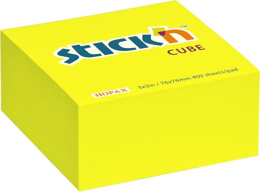 Stick`N 76x76 mm 400 lap neon sárga öntapadó kockatömb