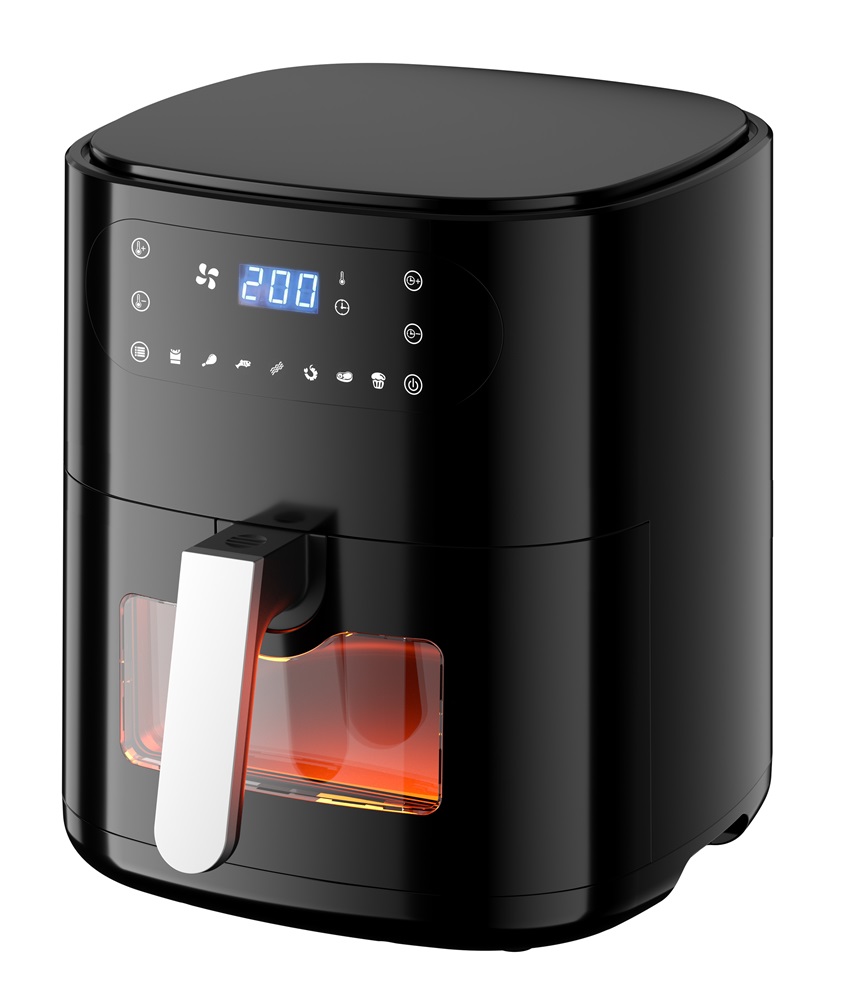 TOO AF-650-B-1500 W fekete 6 L forrólevegős sütő (air fryer/airfryer) digitális vezérléssel, betekintő ablakkal