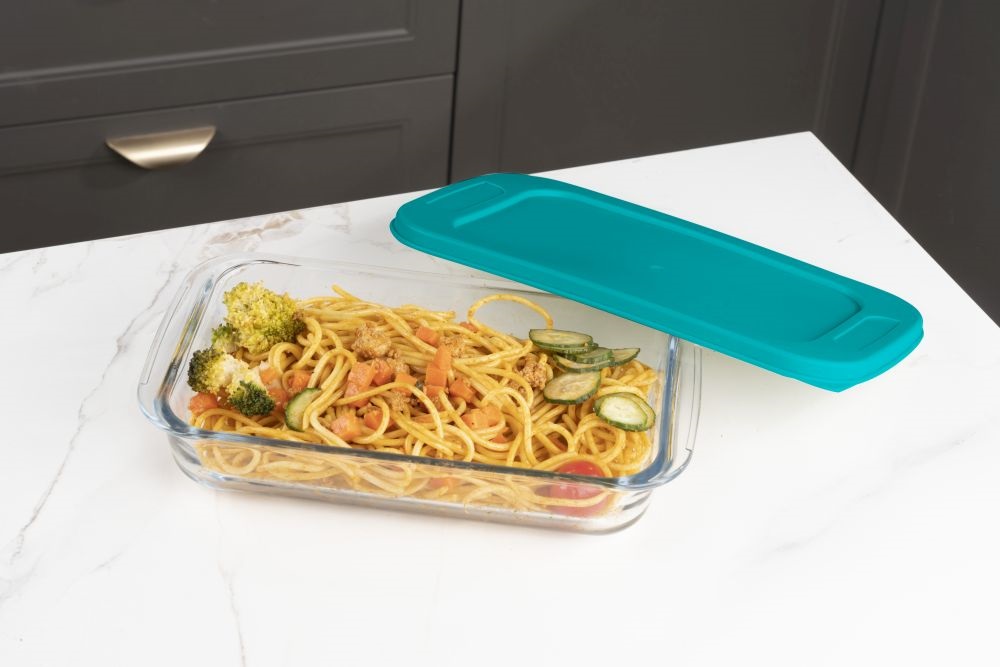 TOO KT-101 üveg 1600 ml-es hőálló négyzetes ételtároló műanyag tetővel