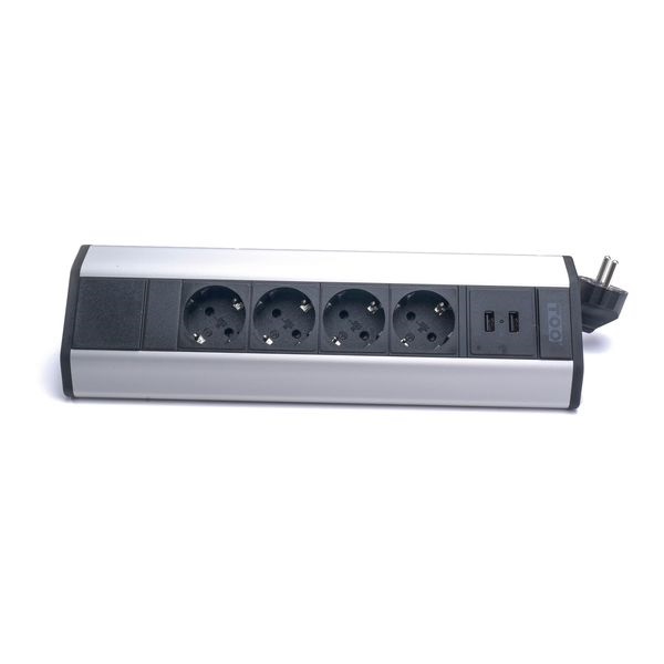 TOO VPS-317-4S IP20, 4x 2P+F, 2x USB-A, ezüst asztalra rögzíthető elosztó (Újszerű)