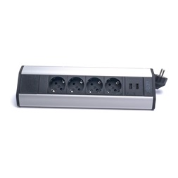 TOO VPS-317-4S IP20, 4x 2P+F, 2x USB-A, ezüst asztalra rögzíthető elosztó (Újszerű)