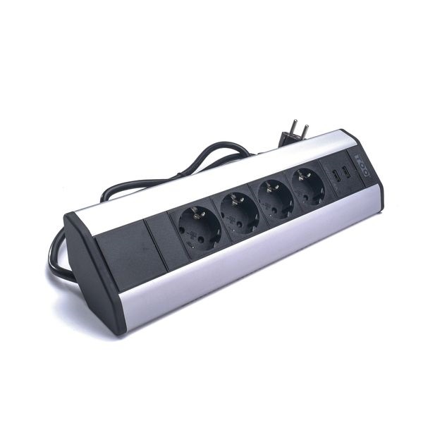 TOO VPS-317-4S IP20, 4x 2P+F, 2x USB-A, ezüst asztalra rögzíthető elosztó (Újszerű)