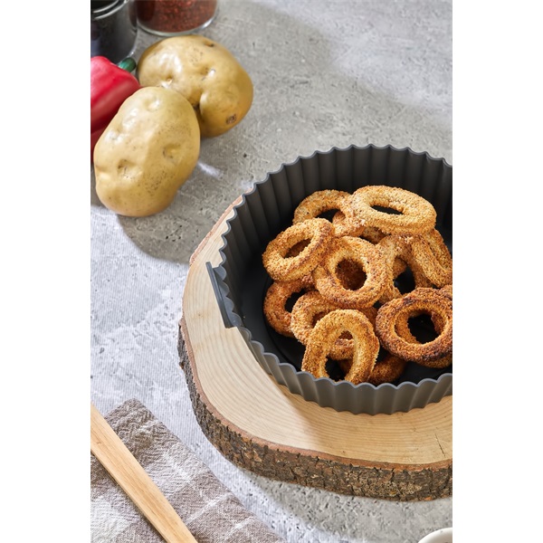TOO kerek szilikon forma forrólevegős sütőhöz (air fryer) 20cm átmérő 5cm magasság, szürke, fekete vagy piros SL-3250