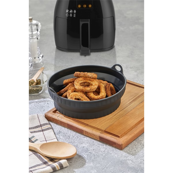 TOO összecsukható kerek szilikon forma forrólevegős sütőhöz (air fryer) 21cm átmérő, szürke, fekete vagy piros SL-3252