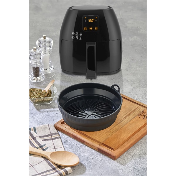 TOO összecsukható kerek szilikon forma forrólevegős sütőhöz (air fryer) 21cm átmérő, szürke, fekete vagy piros SL-3252