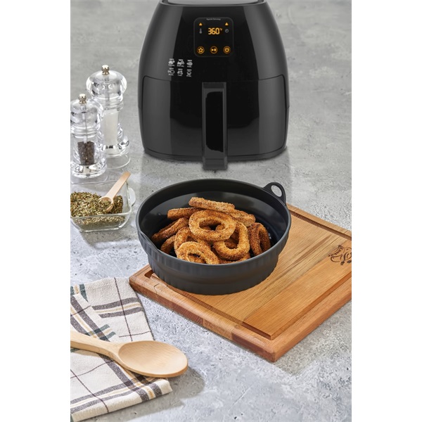 TOO összecsukható kerek szilikon forma forrólevegős sütőhöz (air fryer) 21cm átmérő, szürke, fekete vagy piros SL-3252